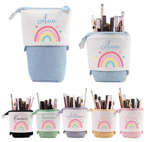 Wamantic Personalisierte Federmäppchen Teleskopisch Mäppchen für Mädchen Federmäppchen Reißverschluss Jungen Ständer Bleistifthalter mit Namen Stifteköcher Schulbedarf(Stil-3)