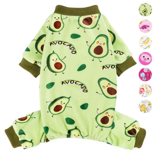 Hunde-Pyjama, Yorkie-Chihuahua-Schlafanzug, dehnbar, Bananen-Design, Haustierbekleidung, Kleidung für Teetasse, Nachtwäsche, Hunde, bequemer Welpen-Overall (Avocado, XXS)