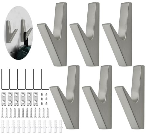 JINTANG kleiderhaken wand,6 pcs garderobenhaken silber,kleiderhaken akustikpaneele,wandhaken zum schrauben,Wandhaken akustikpaneele garderobe für Küchen, Bäder, Foyers und Flure(Chrom matt)
