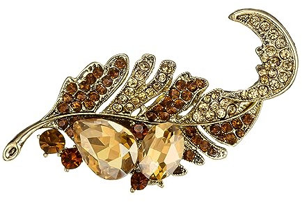 EVER FAITH Feder Brosche Pin Österreichische Kristall, Art Deco Vintage inspiriert Blatt Teardrop Oval für Damen Braun Antik Gold-Ton