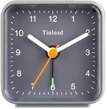 Tinload Klassischer analoger Reisewecker mit Schlummerfunktion und Licht, kompakte Größe, leises Quarzwerk, Crescendo-Alarm, Grau