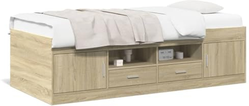 THOYTOUI Tagesbett, Betten Bettstütze Bett Seniorenbett Geeignet für Hotels Schlafzimmer Wohnungen Studentenwohnheim mit Schubladen Sonoma-Eiche 100x200 cm Holzwerkstoff