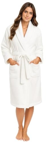 Ladies Robe Luxury Terry Towelling 100% Cotton Housecoat Loungewear Dressing Gown Highly Absorbent Hooded Wrap Everyday Bathrobe for Women (UK, Alpha, One Size, Regular, Regular, L, White)