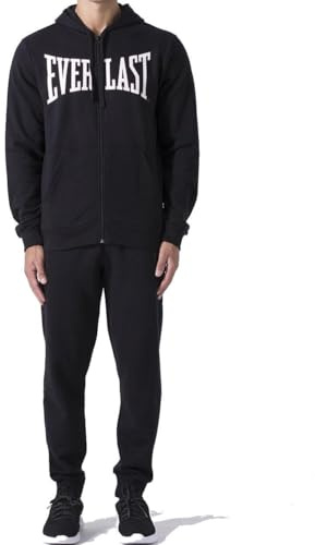Everlast tuta da ginnastica per uomo completo sportivo in cotone felpato set per sport e tempo libero o palestra (IT, Testo, M, Regular, Regular, Nero capp.)