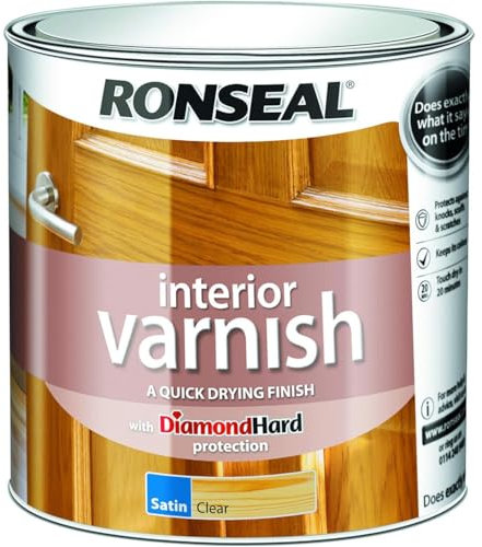 AMK® Ronseal Interior Varnish Satin 250ml Clear Quick Drying Finish Diamond Hard Protection 20 Minutes Dry Defence from Heat Scratches & Water