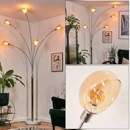 HOFSTEIN Stehleuchte Nikkala, Stehlampe aus Metall in Weiß/Chrom-/Bernsteinfarben mit Marmorfuß, verstellbare Leuchte im Retro/Vintage-Design, Schalter am Gehäuse, E14, Wohnzimmer, Schlafzimmer, Büro