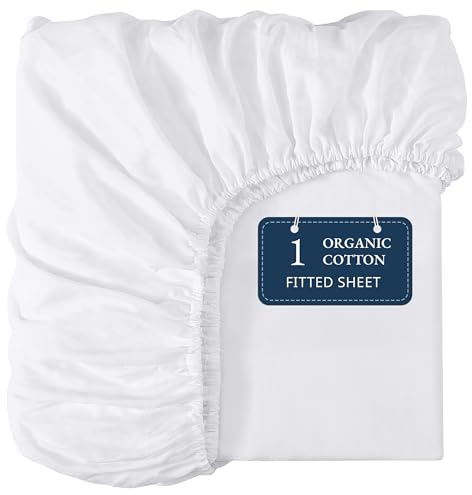 Lane Linen 100% Organic Cotton Queen Size Fitted Sheet Only (60x80) - Super Soft 100% Cotton Queen Fitted Sheet - Lightweight & Durable Cotton Bed Sheet - White