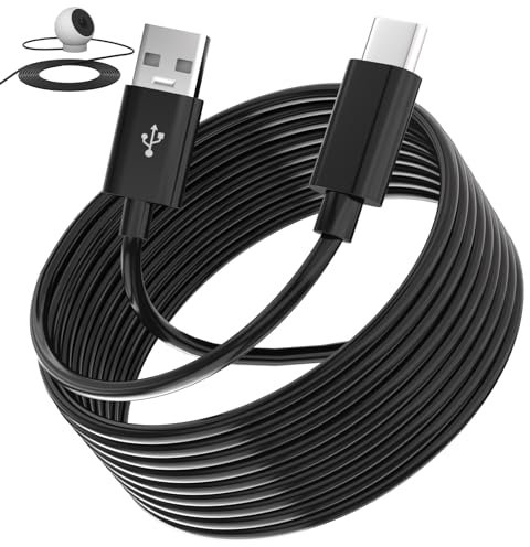 AIAUXAI USB C Cable 5M,Extra Long Power Extension Cable Compatible with Mi Camera 2K Security Camera,Ring Pan-Tilt,for CCTV,YESKMO,eufy,USB to USBC Charging Cord for Security Cameras,Black