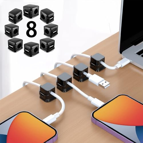 8 Pack Magnetic Cord Organizer, with Strong Adhesive Pads, Cable Management Magnetic, Easy Open,Organize Phone Charging Cords Wire Holder Organizer Neatly for Home,Office,Car,Desk,Nightstand