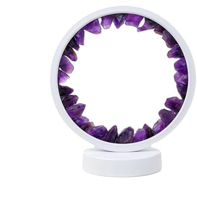 Lsunny Natural Crystal Lamp, drei Lichtmodi, einstellbare Helligkeit, Stromversorgung über USB-Anschluss (Weiß Runder Dunkler Amethyst)
