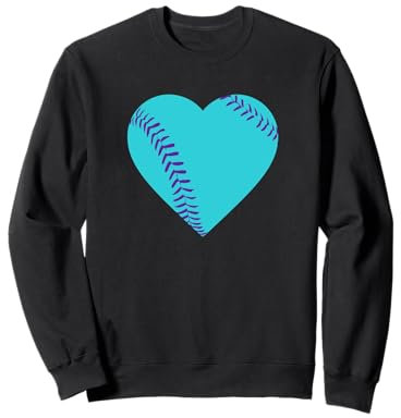 Cuore di baseball verde acqua e viola Felpa