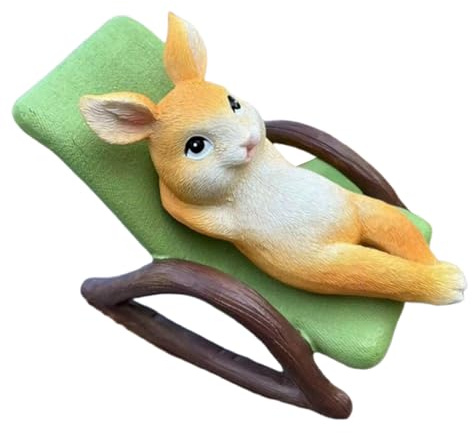 Xinsheinelry Cartoon Kaninchen, Schweine mit Schaukelstuhl, Harz, Miniatur-Figur, Ornament für Gartenlandschaft und Heimschreibtisch