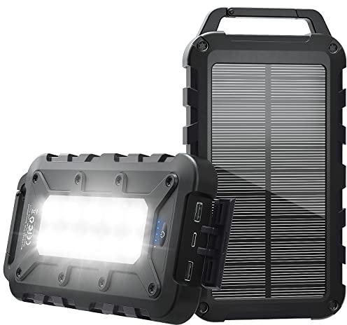 Chargeur Solaire 26800mAh PD 15W Batterie Externe Solaire avec 2 Ports USB et Une Entrée USB-C Charge Rapide Solar Power Bank Imperméable Compatible avec Téléphone Tablette Camping Noir