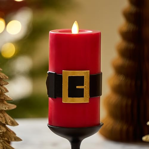 Luminara Flammenlose Kerze Weihnachtsmann Gürtel Säule bewegliche Flamme LED-Kerze geruchloses echtes Wachs, Urlaubsrot (8,6 cm x 16,5 cm)