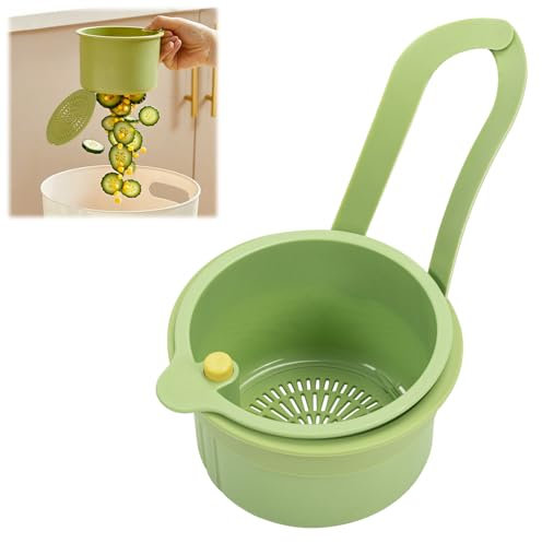 Colador para fregadero, colador con botón de presión para colgar sin ensuciar las manos, colador de silicona extraíble, para lavar/organizar en la cocina (verde)