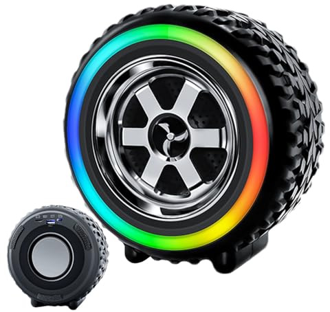 Mini Wireless Speaker - Car Wheel Shaped Speaker | LED Loud Stereo, 1200mAh Rechargeable, Rich Bass Audio, Portable Sound System, Gift For Travel, Biking, Hiking, Parties