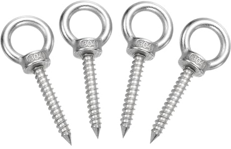 sourcing map M6x40mm Eye Hooks 2.6x1.1x1.1 Inch 304 Stainless Steel Eye Bolts Hammock Hooks for Screw Eyes Hanging Swing, Yoga Hammock Stand, Pack of 4