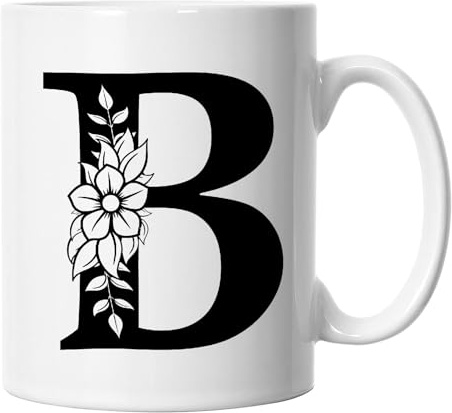 Floral Letter B Mug, Floral Alphabet Letter B Mug