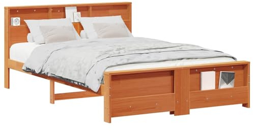 vidaXL Bed Frame with Headboard Wax Brown 150 x 200 cm Engineered Wood, Modern Pine Wood Platform Bed Frame, Sturdy Minimalist Design, Quality Bedroom Furniture for Functional and Stylish Use