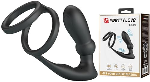 Pretty Love Emoni - Cockring mit Butt Plug Black 15 cm