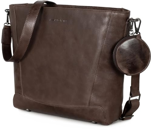 Marc Peter Vintage Umhängetasche Charwig | Schultertasche Crossbody Bag aus Leder | Handtasche für Damen - Braun