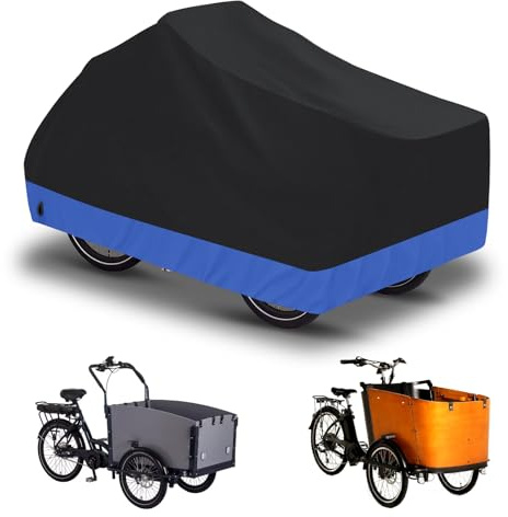 Lastenrad Abdeckung 420D Oxford-Stoff Fahrradabdeckung Wasserdicht Outdoor Fahrradgarage Wetterfest Lastenfahrrad Abdeckplane Abdeckung, Schwarz und Blau