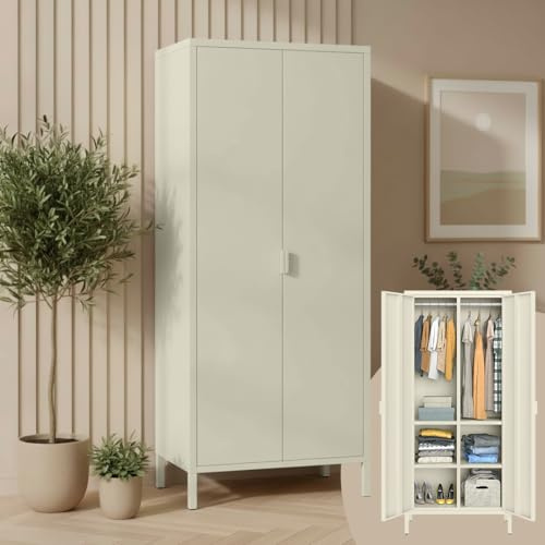 skølm Ituri Metallschrank, Kleiderschrank 80 cm breit, Beige, mit 6 Fächern