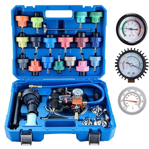 FreeTec 31pz Tester Pressione Radiatore, Universale Tester Impianto Raffreddamento con Kit Spurgo Liquido Refrigerante, Prova Pressione Radiatore Ricarica a Vuoto per Acqua Raffreddamento Auto (Blu)