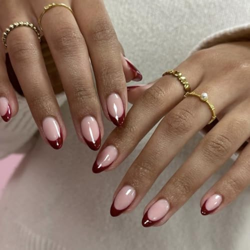 LuminaVerde Press On Nails, 24 Pcs Press On Nails Kurz Nägel Zum Aufkleben French Nails Almond Fingernägel Fake Nails