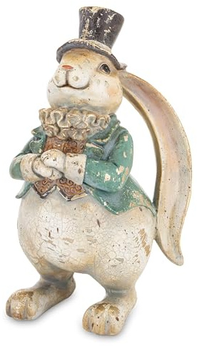 Home of Christmas Vintage Osterhase im Shabby-Chic-Look – Antike Dekofigur für Ostern, Rustikaler Deko-Hase mit Patina, Nostalgische Frühlingsdekoration (Kaninchen mit Hut – türkis / 22x13x12 cm)