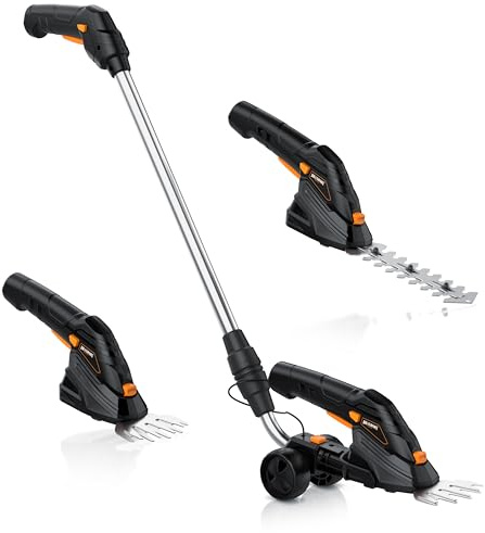 Brandson - Grasschere elektrisch mit Akku inkl. Teleskopstange/Stiel - elektrische Rasenschere Strauchschere kabellos - 1 x Grasmesser und 1 x Strauchmesser - Rasenkantenschneider