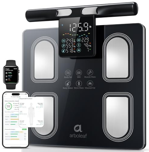 arboleaf Körperfettwaage 8 Elektrode mit Abnehmbares Display 50 Körpermaße | Körperanalysewaage mit Handsensoren & App, Smart Waage für Körperfett, Muskelmasse, BMI bis zu 180kg/400 lbs