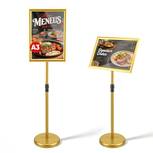 Normodic Présentoir A3 Robuste avec Base Lestée, Porte Affiche sur Pied Réglable à 360°, pour Menu, Annonces, Vente, Avis, Affichage, Support de Panneau Debout au Sol, Porte Menu Restaurant Extérieur