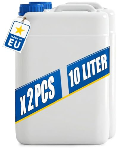 POSH Lot de 2 bidons de 10 l avec bouchon à vis - Récipient transparent en polyéthylène haute densité pour liquides, eau et huile - Étanche et empilable - Bidon en plastique pour maison, jardin