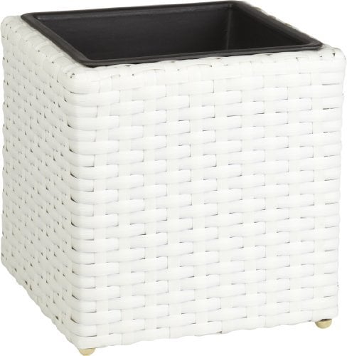 Gartenfreude Pot à Fleurs en résine tressée avec Insert en Plastique pour l'intérieur et l'extérieur, de Couleur Blanc, 28 x 28 x 28 cm