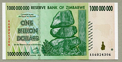 Simbabwe 1 Billion Dollar Banknote Bill Money Inflation Record Currency Note