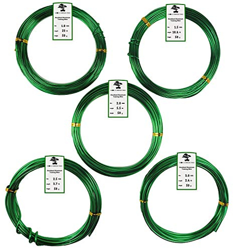Grow A Bonsai Tree Aluminium Blumen/Pflanzen/Bonsai-Baum-Draht-5-Größe Starter Set - 1,0mm, 1,5mm, 2,0mm, 2,5mm, 3,0mm (45 Meter Insgesamt) - (5 Größen, Grün)