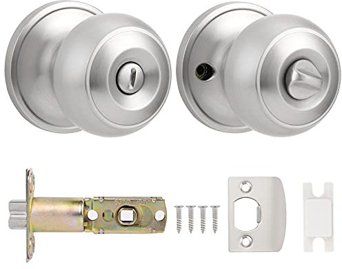 Probrico Privacy Door Knobs, Brushed Nickel Interior Door Knobs for Bath/Bedroom, Internal Keyless Door Knob, 1 Pack