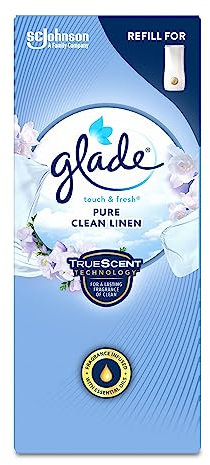 Glade Touch & Fresh Air Freshener Refill, Touch Activated Odour Eliminator for Bathroom & Home, Clean Linen, Pack of 12 (12 x 10ml)