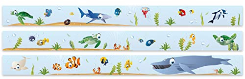 Wandkings Bordüre - Wähle ein Motiv - Ozean Unterwasserwelt - 3x selbstklebende Wandbordüren je 150 cm - Gesamtlänge: 450 cm - Höhe: 12,5 cm