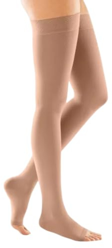 medi Duomed Basic Kompressionsstrümpfe - AG Schenkelstrumpf / KKL1 / II/Caramel/offene Spitze/normal/Noppen-Haftband | II, Offene Spitze, Normal, Noppen-Haftband