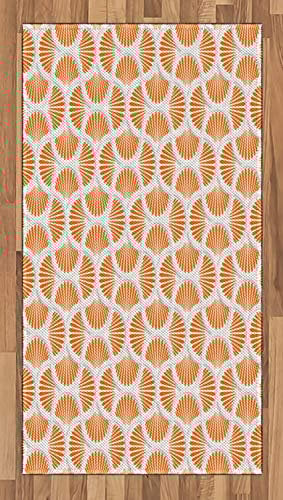 ABAKUHAUS Orange und Weiß Teppich, 3D-Stil Gitter, Deko-Teppich Digitaldruck, Färben mit langfristigen Halt, 80 x 150 cm, Orange und Weiß