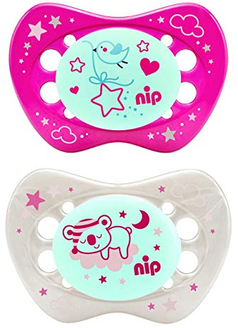 NIP Leucht-SchnullerNight: Kiefergerecht, Mindert Druck auf Zahn- & Kieferbereichen, Made in Germany, BPA-Frei, Größe 3, 16-32 Monate, Silikon, Girl