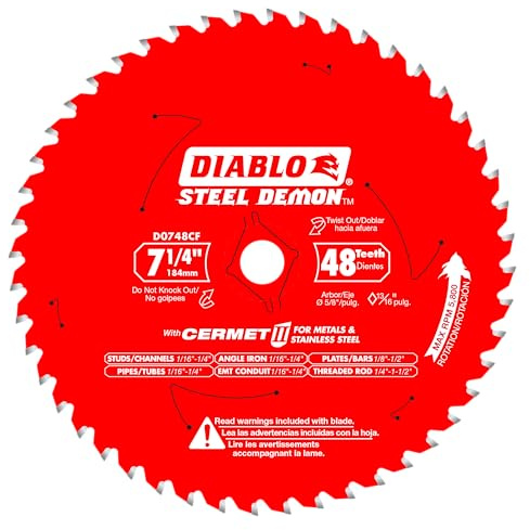 Diablo Steel Demon Cermet II Sägeblatt für mittleres Metall, zum Schneiden von Metallen und Edelstahl, 19,8 cm Durchmesser, 48 TCG-Zähne, 5/8 Zoll Dorn 0,75 cm Schnittfuge, 2° Hakenwinkel – D0748CFA