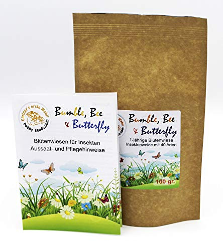 Bienenweide Bumble, Bee & Butterfly von bobby-seeds, einjährige Blumenmischung und Insektenweide mit 15 Arten 100 Gramm