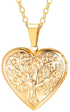 PROSTEEL Damen personalisiert Foto Kette 18k vergoldet Herz Medaillon zum Öffnen Baum des Lebens Anhänger für Bilder Te AMO Gravur Floating Locket Modeschmuck Geschenk für Mädchen Valentinstag