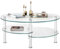 GOPLUS Mesa Baja de Cristal Templado con 3 Niveles, Mesa Baja de salón Ovalada, Extremo de sofá para salón, Oficina, Hotel, Transparente, 90x50x45cm (LxlxH)