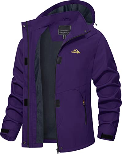 TACVASEN Donna Outdoor Jacket Giacca Impermeabile Trekking Leggera Funzionale Traspirante Softshell con Cappuccio, Viola scuro, M