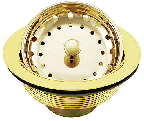 3-1/2 Inch Gold Kitchen Sink Drain Assembly Sink Drain Strainer with Stainless Steel Strainer Basket and Drain Stopper Replacement for Standard Kitchen Sink Drain, Stainless