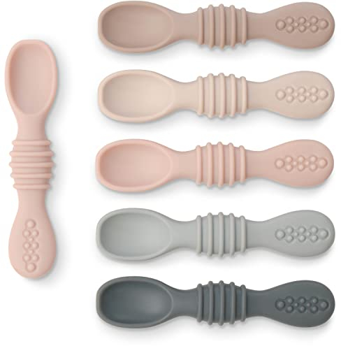 Simka Rose Babylöffel aus Silikon zum Selbstständigen Essen – 6er-Set Silikon- Baby Löffel – Zahnfleischschonender Lernlöffel Baby für die Erste Phase – Spülmaschinen- und Mikrowellenfeste Baby-Löffel
